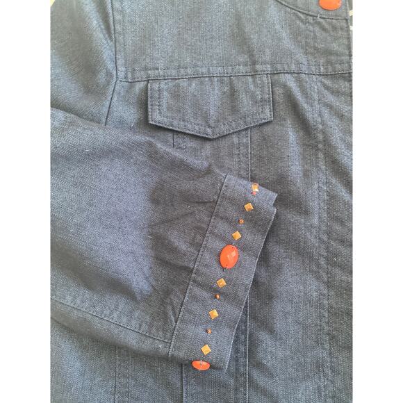 Alfred Dunner Womens Lightweight Dark Denim 3/4 Sleeve Beaded Open Jacket Sz 10P - Picture 6 of 11
